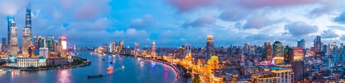 Shanghai skyline and modern urban buildings at night