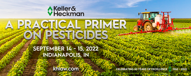 Banner advertising the 2022 Fall Practical Primer on Pesticides, with a tractor spraying pesticides on a field of crops