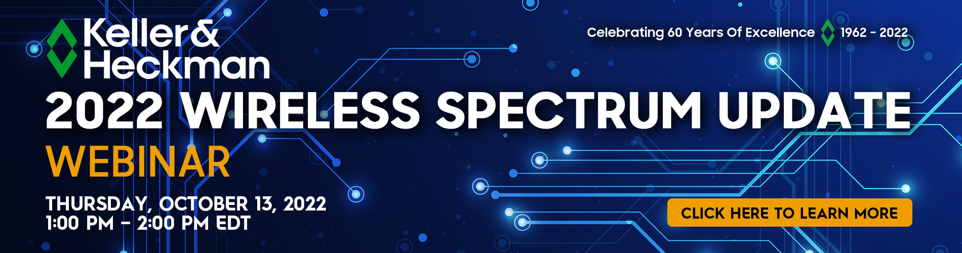 Advertisement for 2022 Wireless Spectrum Update Webinar, October 13, 2022 at 1:00 PM EDT for one hour