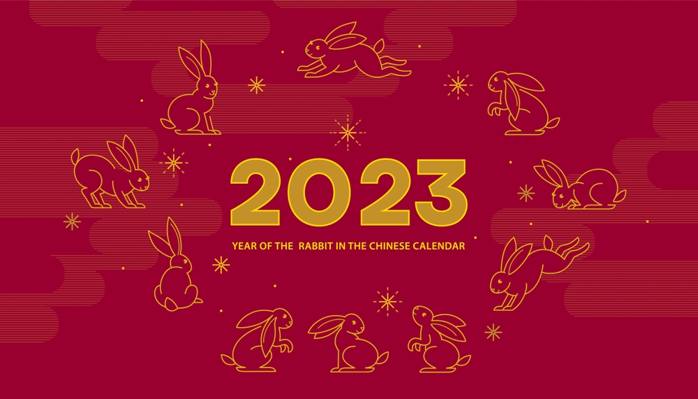 Graphic displaying 2023 outlined with images of rabbits