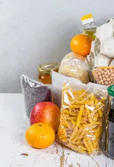 Groceries with various packaging