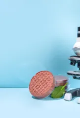 Lab grown meat and microscope
