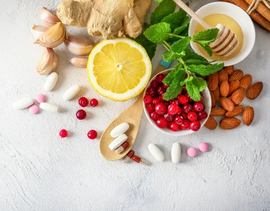 Assorted foods and medicine